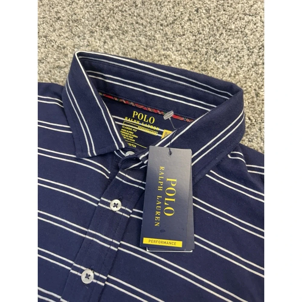 NWT Polo Ralph Lauren Performance Classic Fit Men's‎ Small Polo Navy Blue White